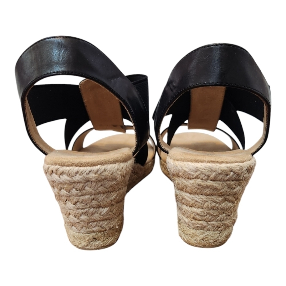 White Mountain Women's Black and Tan Espadrille Sandal Wedges, size 9 NWOB - Picture 5 of 9